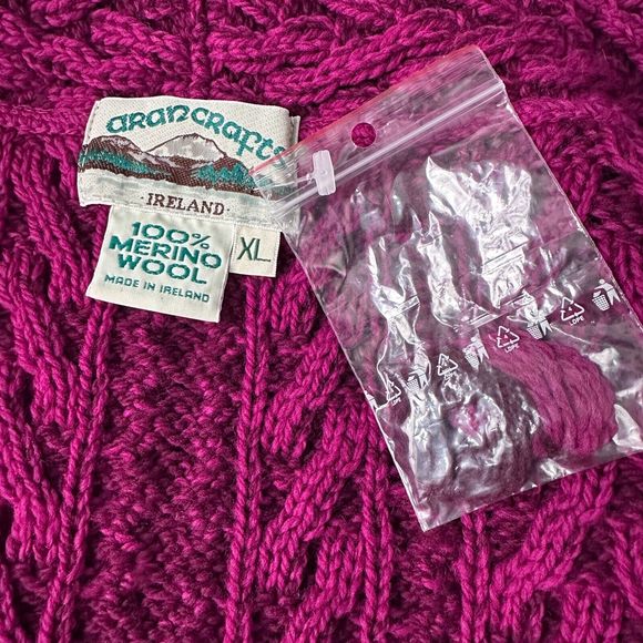 Aran Crafts Open Front Merino Wool Cardigan Sweater Women's XL Pink Pockets New - Picture 6 of 9